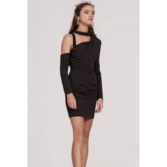 NEW Finders Keepers Black Message Cold Shoulder Long Sleeve Mini Dress Medium - Picture 1 of 9